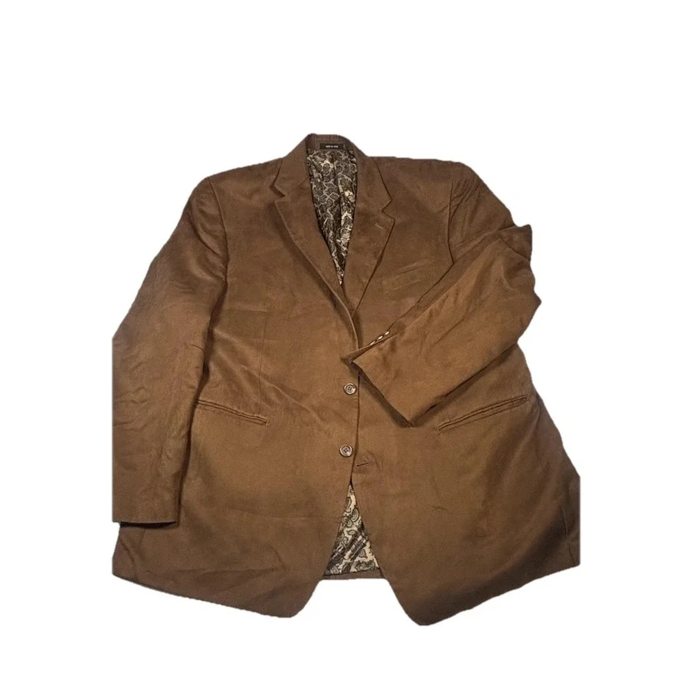 Lauren Ralph Lauren Blazer Mens 50L‎ Brown Faux Suede Paisley Lined Sport Coat
